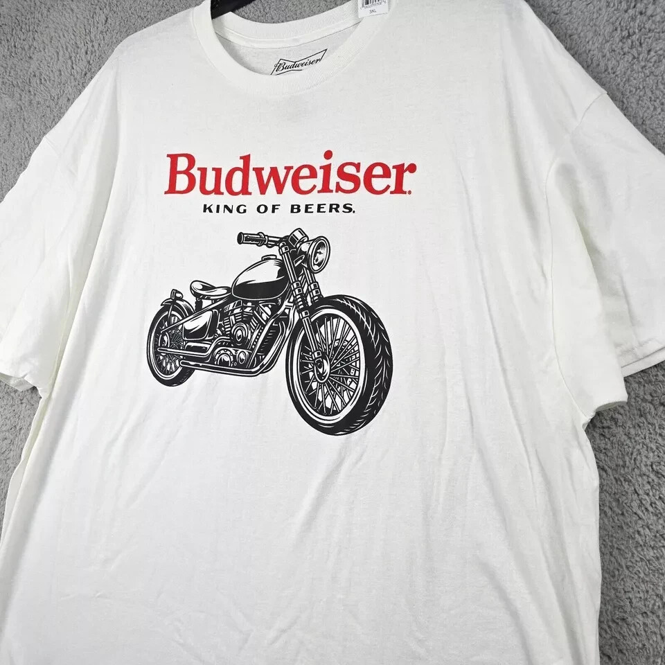 Budweiser Beer Shirt Mens 3XL XXXL WHITE Biker Motorcycle Brew Dive Bar NWT D gallery