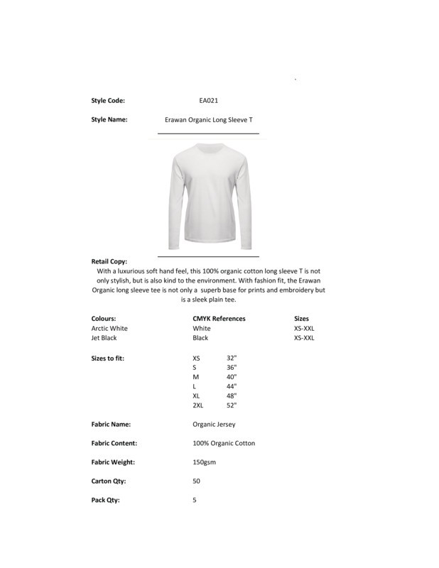 AWDis Ecologie Erawan Organic Long-sleeve Tee EA021 - Crew Neck Cotton Tee gallery