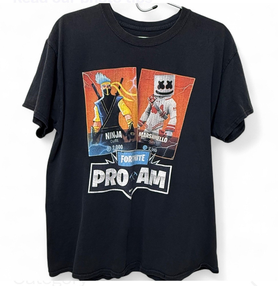 FORTNITE PRO AM NINJA MARSHMELLO OUTFIT 2018 BLACK T-SHIRT, CHEST 42″, LENGTH 28