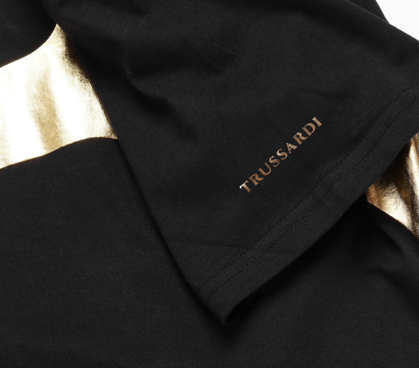 NWT TRUSSARDI Milano T-SHIRT crewneck cotton black gold luxury Italy L gallery