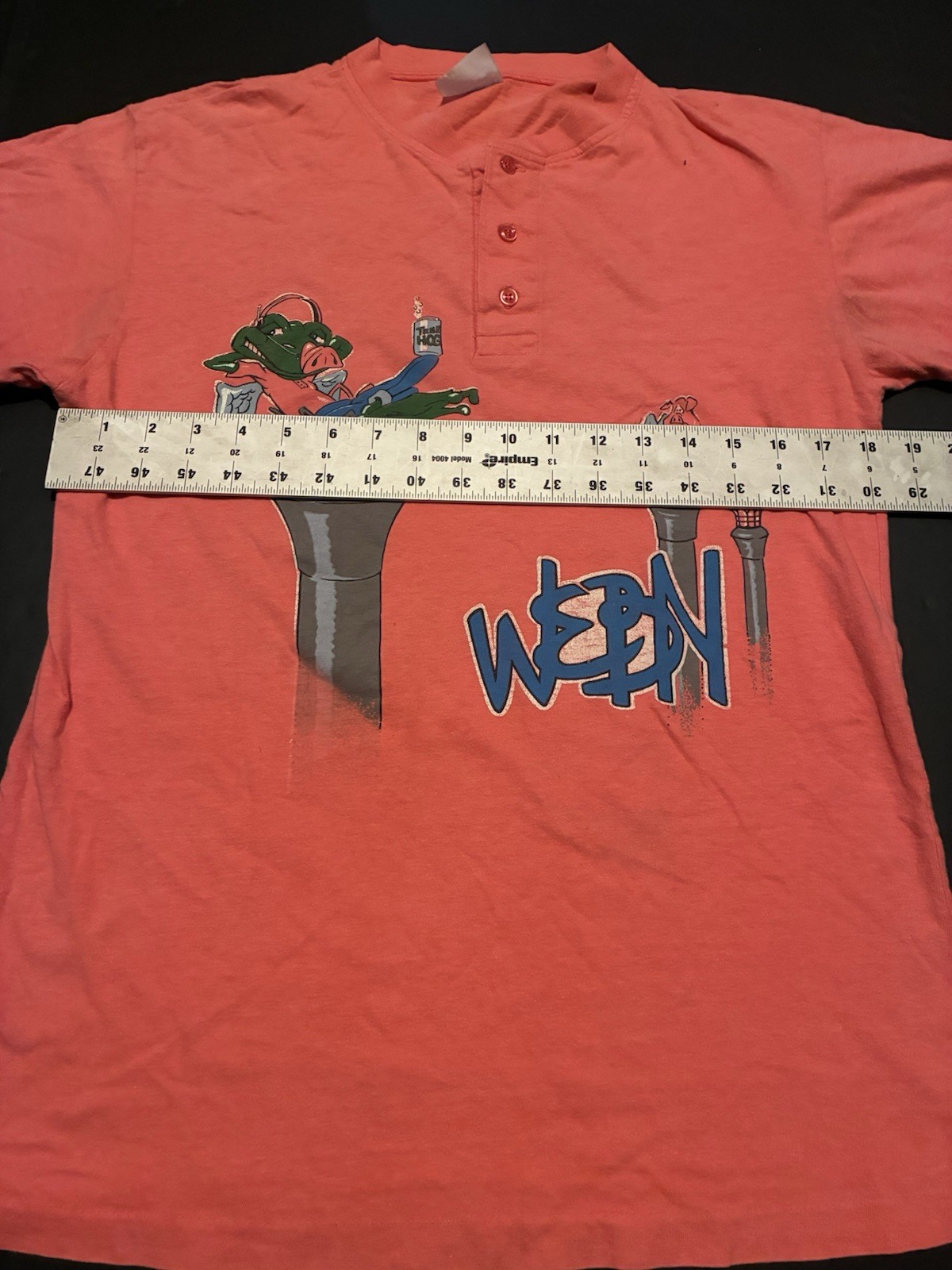 90s rock radio t-shirt surfer style Frog pig salmon pink color USA Made Sz large gallery