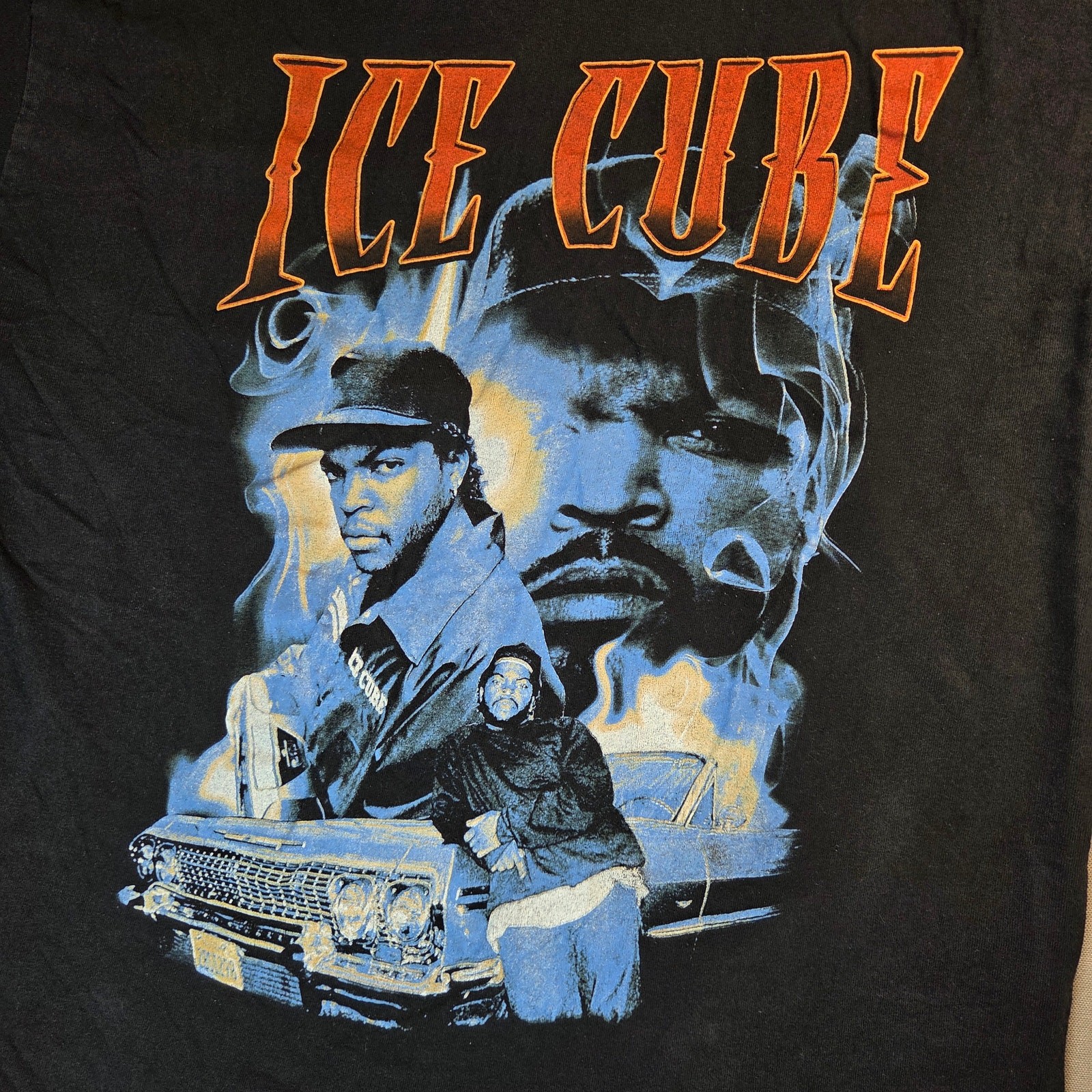 Ice Cube Blue Flames Graphic T Shirt Mens Large Hip Hop Rap Lowrider Cotton gallery