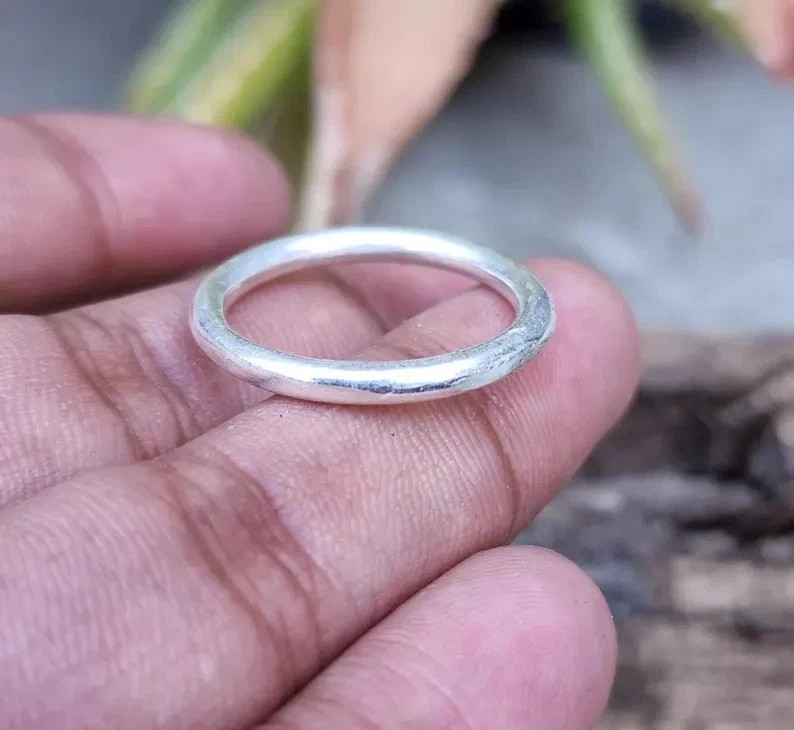 Thin 925 Sterling Silver Ring Plain Rounded Minimalist Band Simple All Size R7