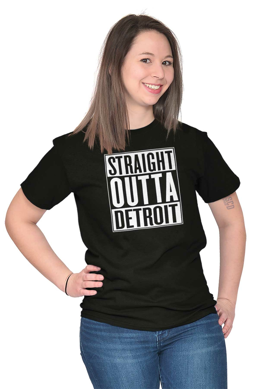 Straight Outta Detroit Michigan Souvenir Womens or Mens Crewneck T Shirt Tee gallery