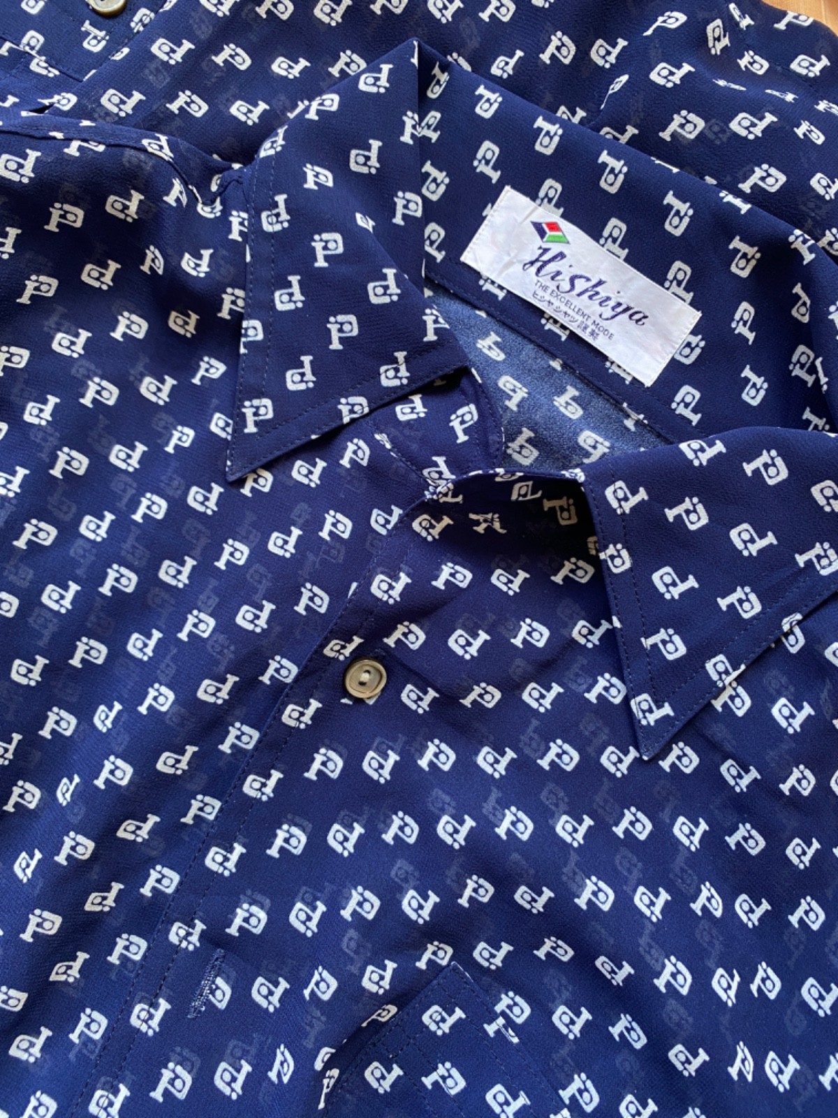 HUNTER mens 1970's HISHIYA NAVY SOFT SEMI-SHEER RETRO LONG SLEEVE SHIRT M 40" gallery