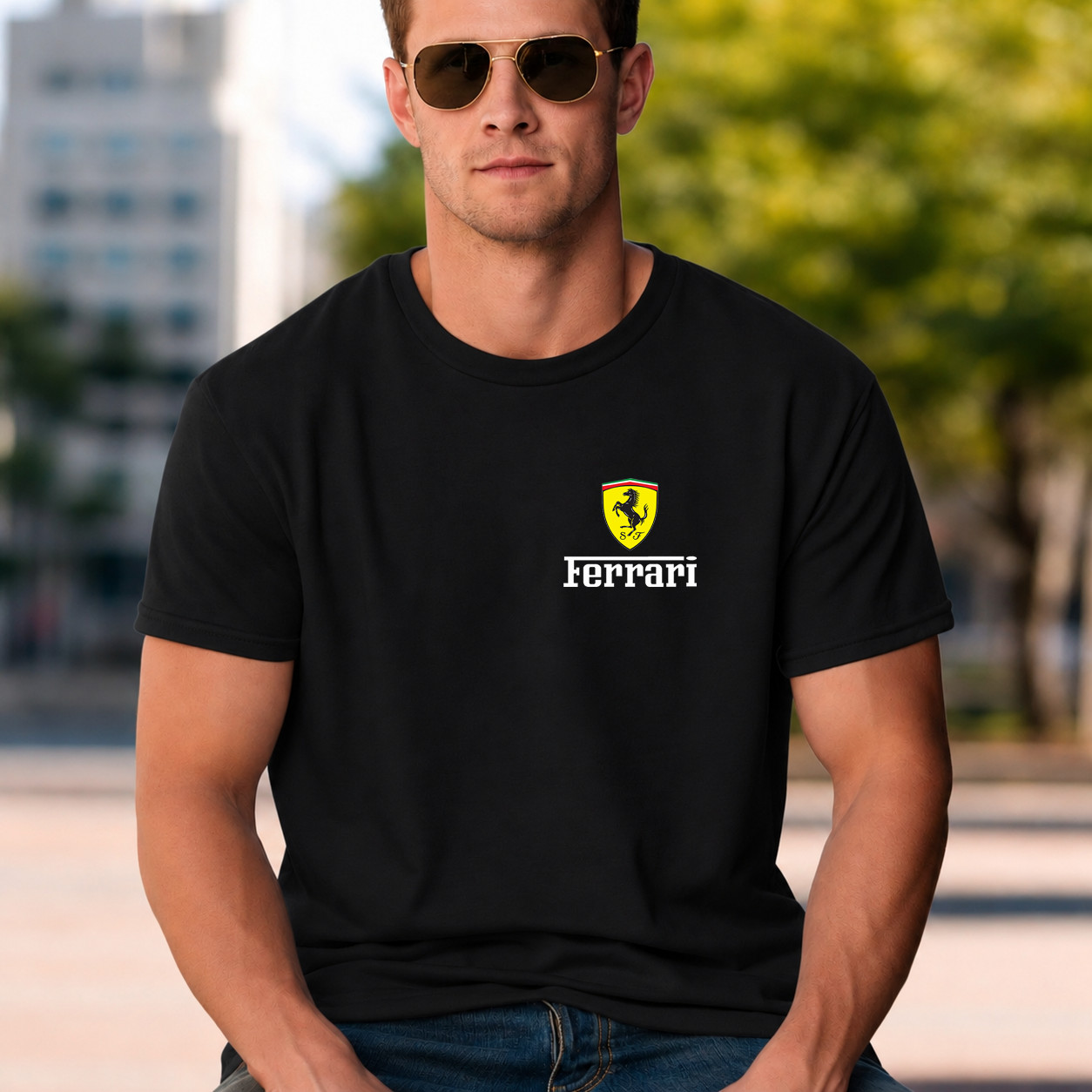 Ferrari Minimalist Logo T-Shirt Black Cotton Tee Car Enthusiast Racing gallery