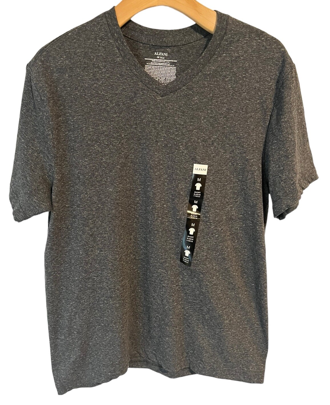 Alfani T Shirt Mens Medium Heather Gray V Neck Tee Short Sleeve Poly Cotton NWT gallery