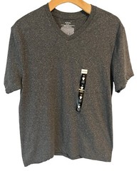 Alfani T Shirt Mens Medium Heather Gray V Neck Tee Short Sleeve Poly Cotton NWT