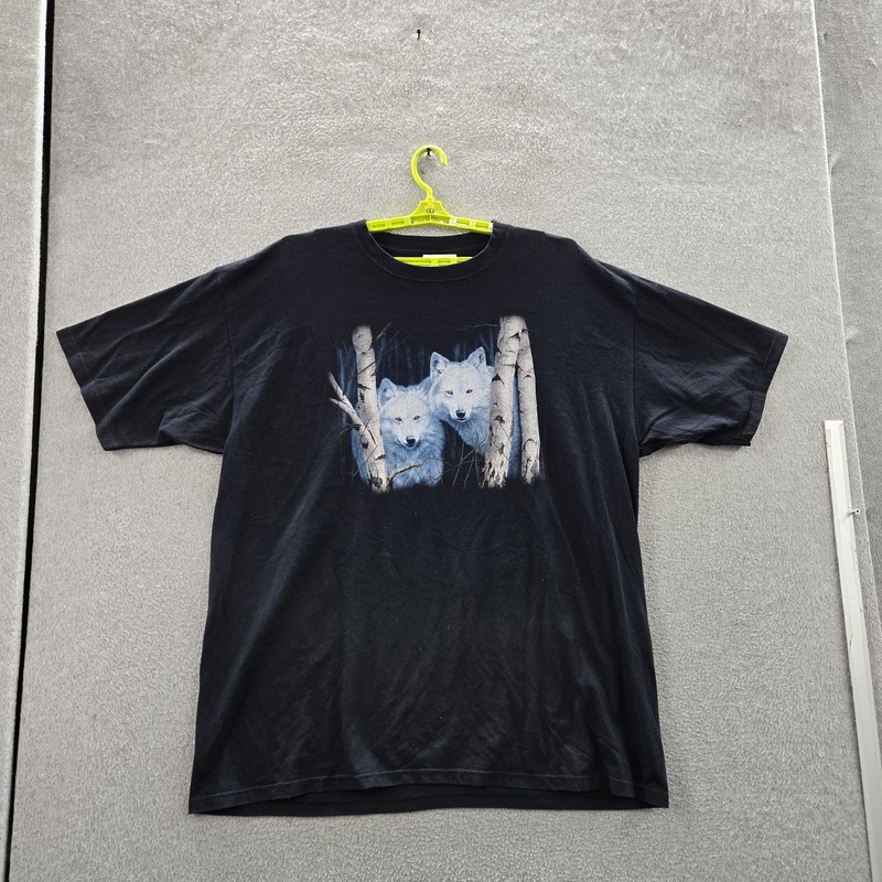 VINTAGE Wolve Pack Shirt 2X Black Graphic Wolves Short Sleeve Logo