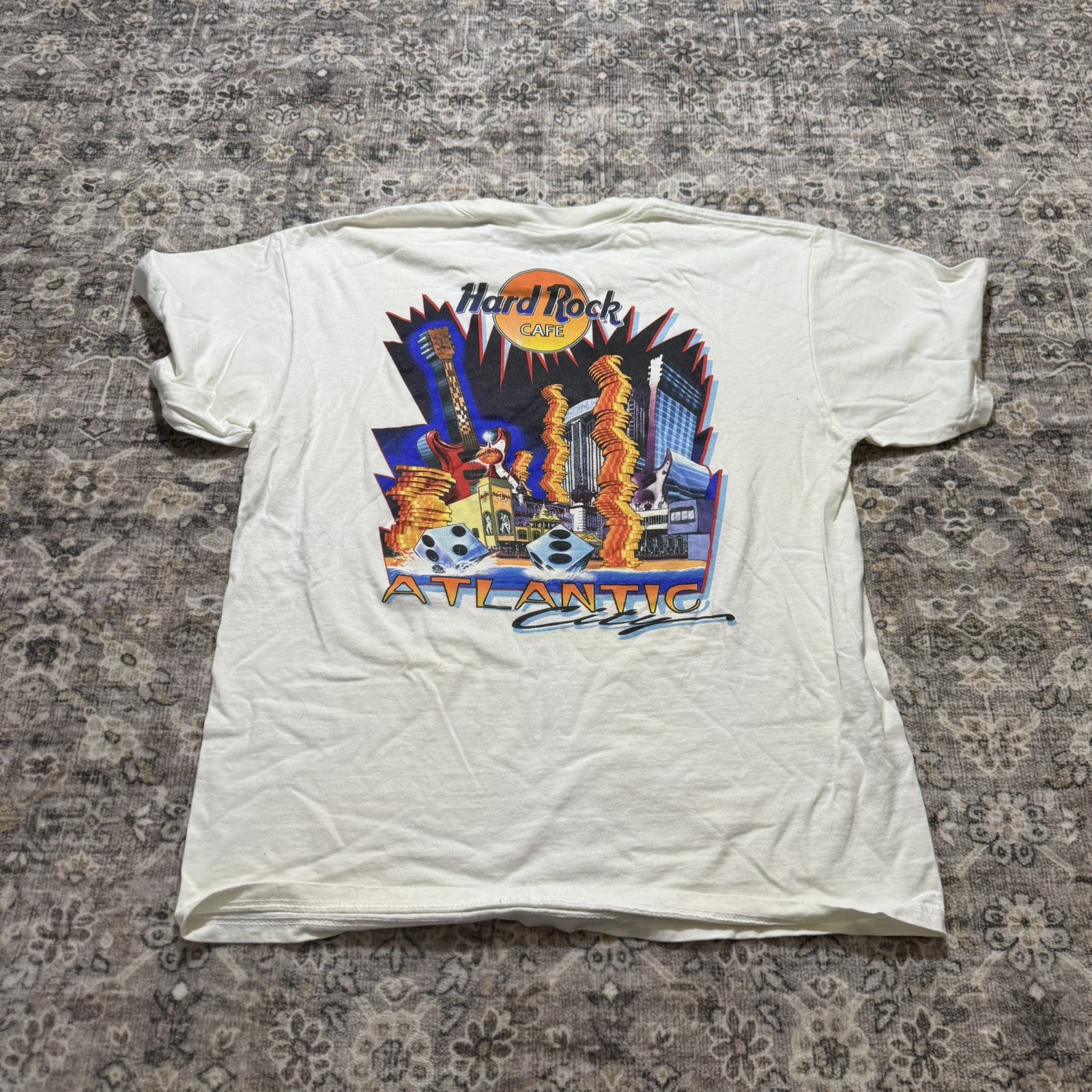 Vintage Hard Rock Cafe Atlantic City White T-Shirt Men’s Sz L USA Made Heavy Tee