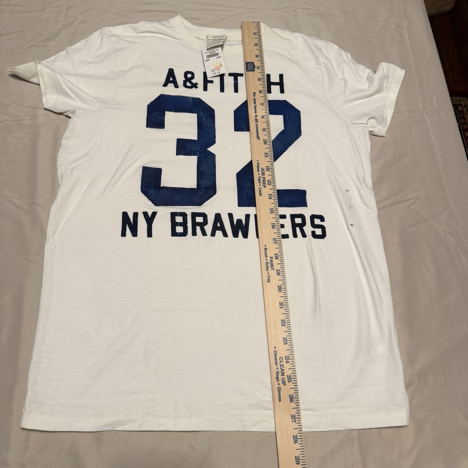 Abercrombie & Fitch NY Brawlers 32 Logo Graphic T-Shirt L White Knit Crew NWT gallery