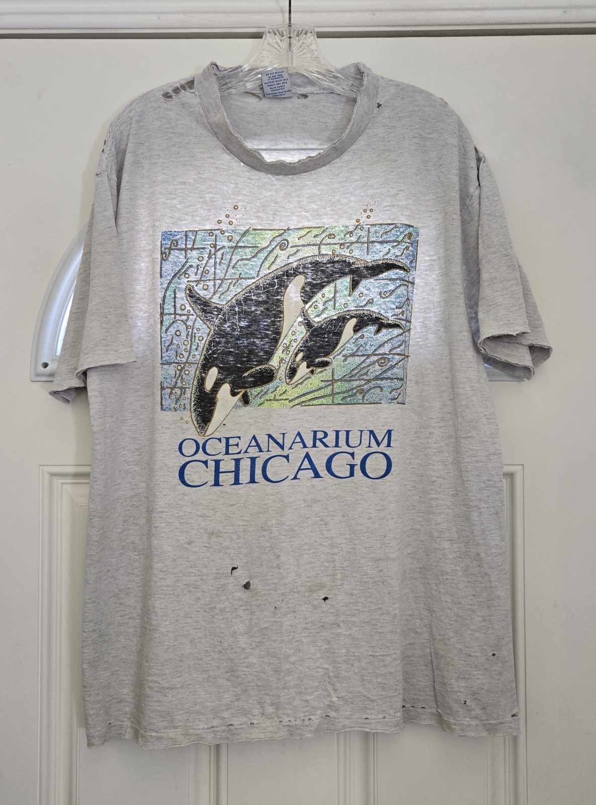 VTG SCI Distressed Oceanarium Chicago T-Shirt Men XL Gray Killer Whale Sea World