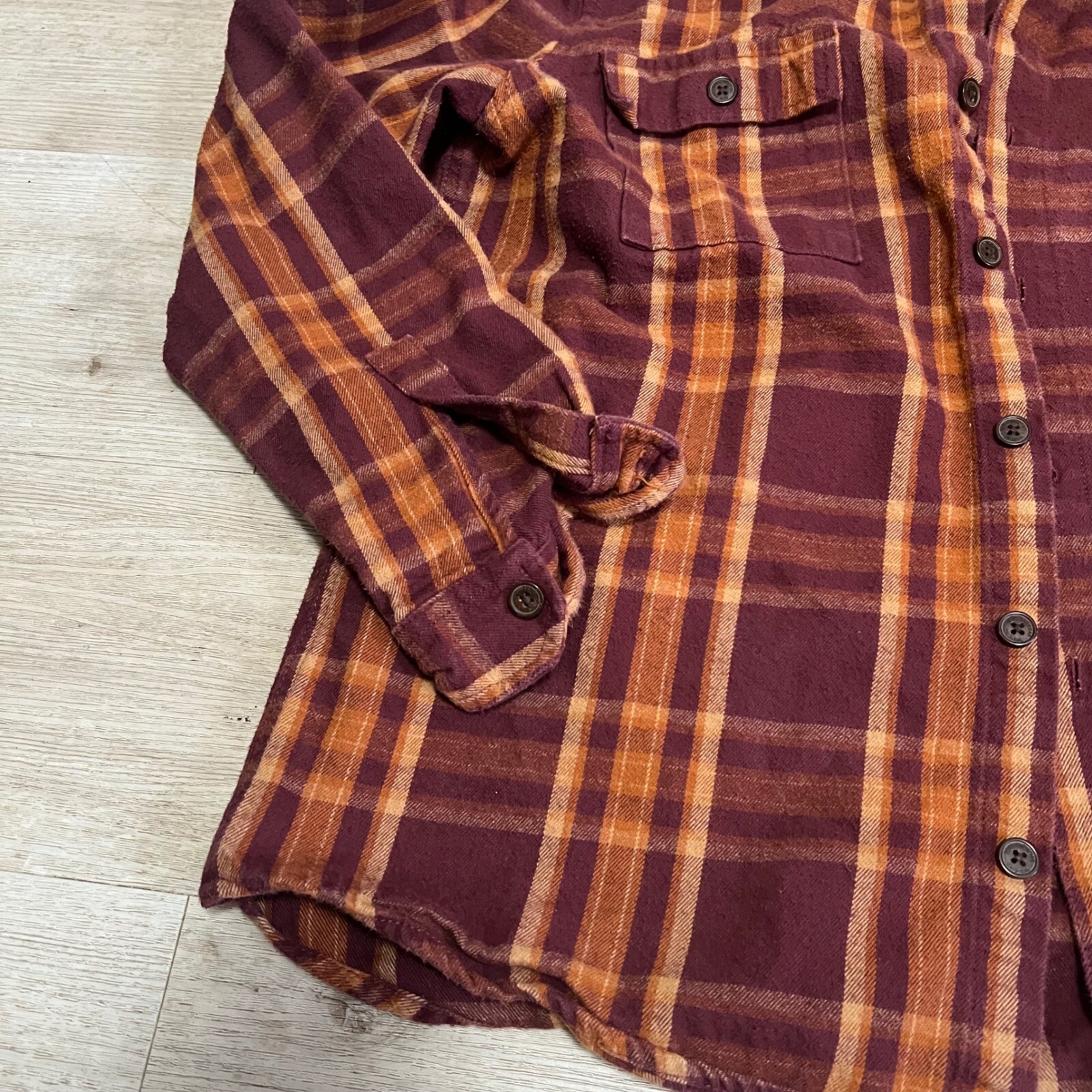 Ben Sherman Mens XL Plaid Red Orange Long Sleeve Flannel Shirt Punk Blitz GBH gallery
