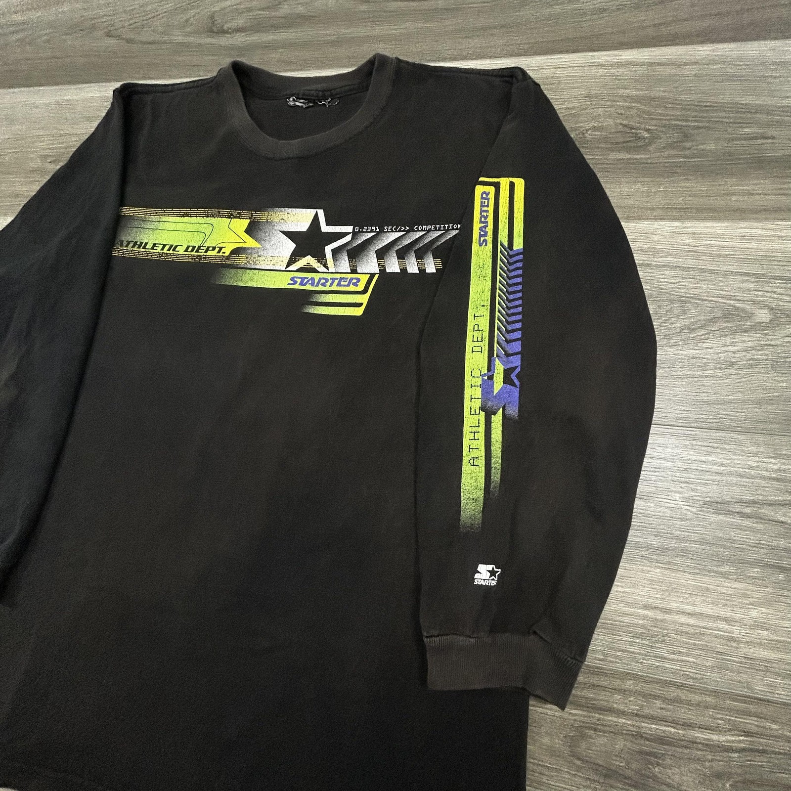 Vintage Starter Shirt Mens Large Black Faded Long Sleeve Hit Graphic 90s RARE gallery