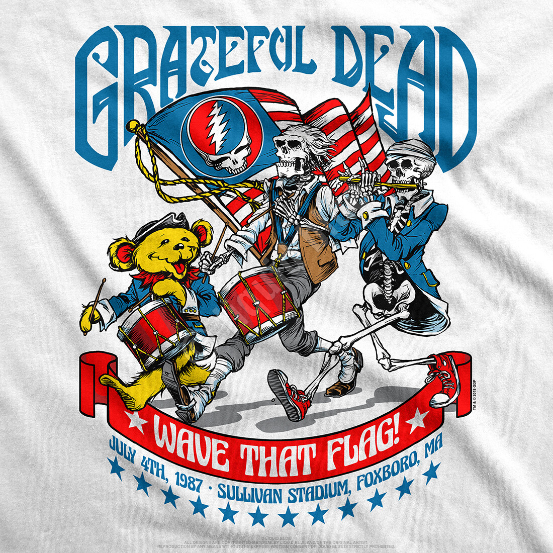 GRATEFUL DEAD-4TH OF JULY-1987-Foxboro, MA-WAVE THAT FLAG-T-SHIRT S-M-L-XL-2X-5X gallery