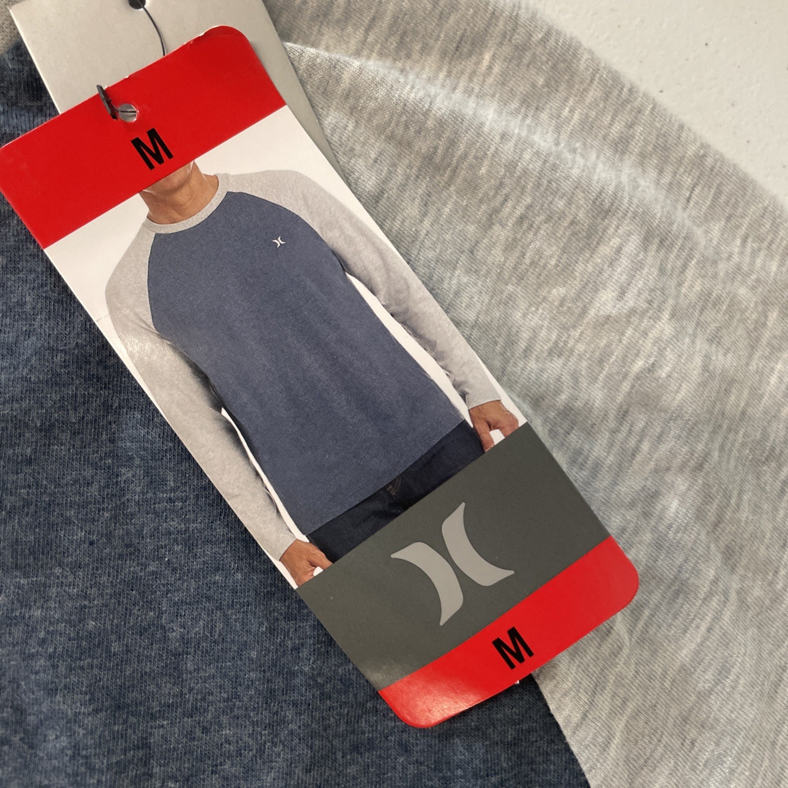 HURLEY Men's Raglan Tee Shirt Colorblock Long Sleeve Pullover BLUE/GRAY MEDIUM gallery
