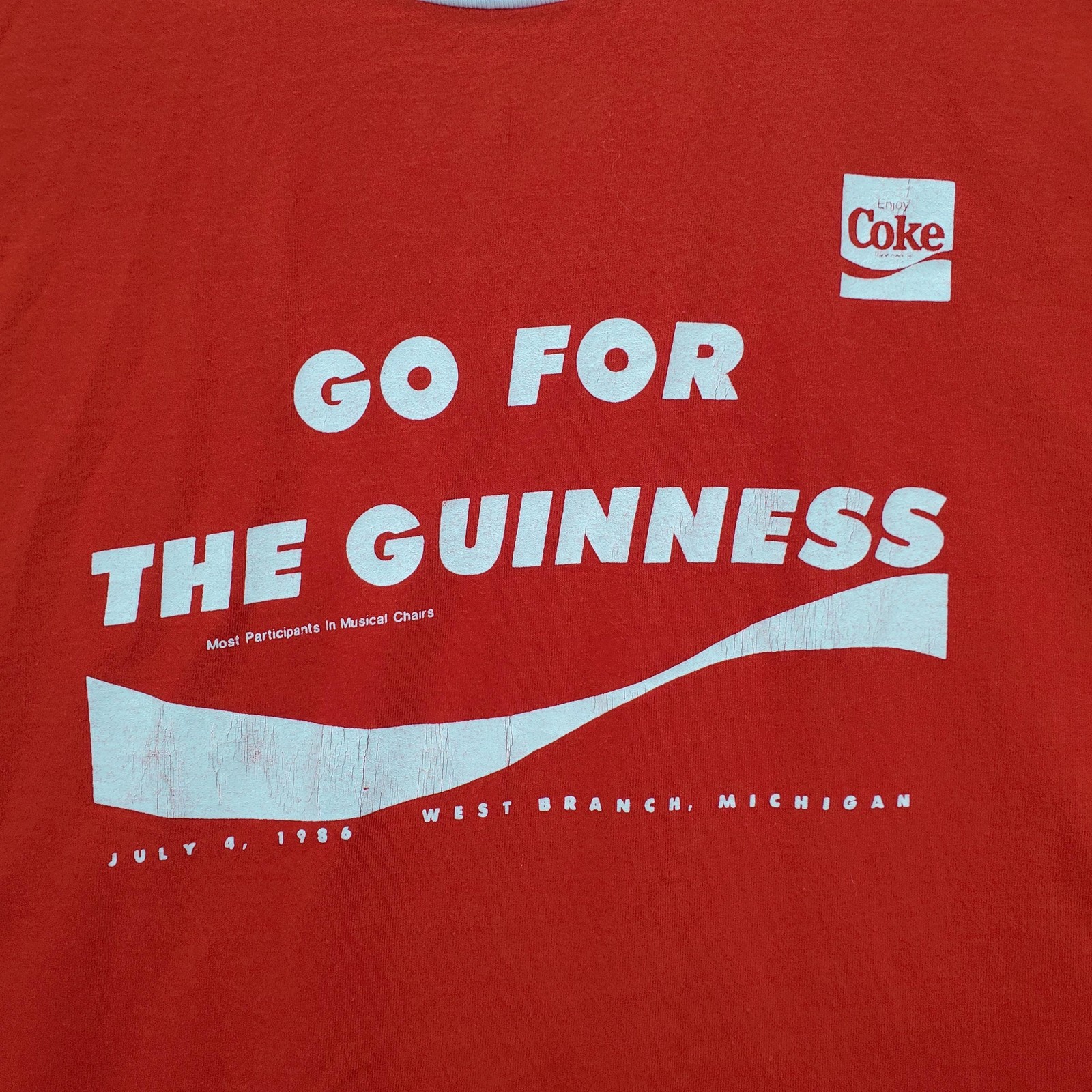 Vintage Coke Go For The Guinness Shirt Mens XL Red Ringer 1986 80s USA Made gallery