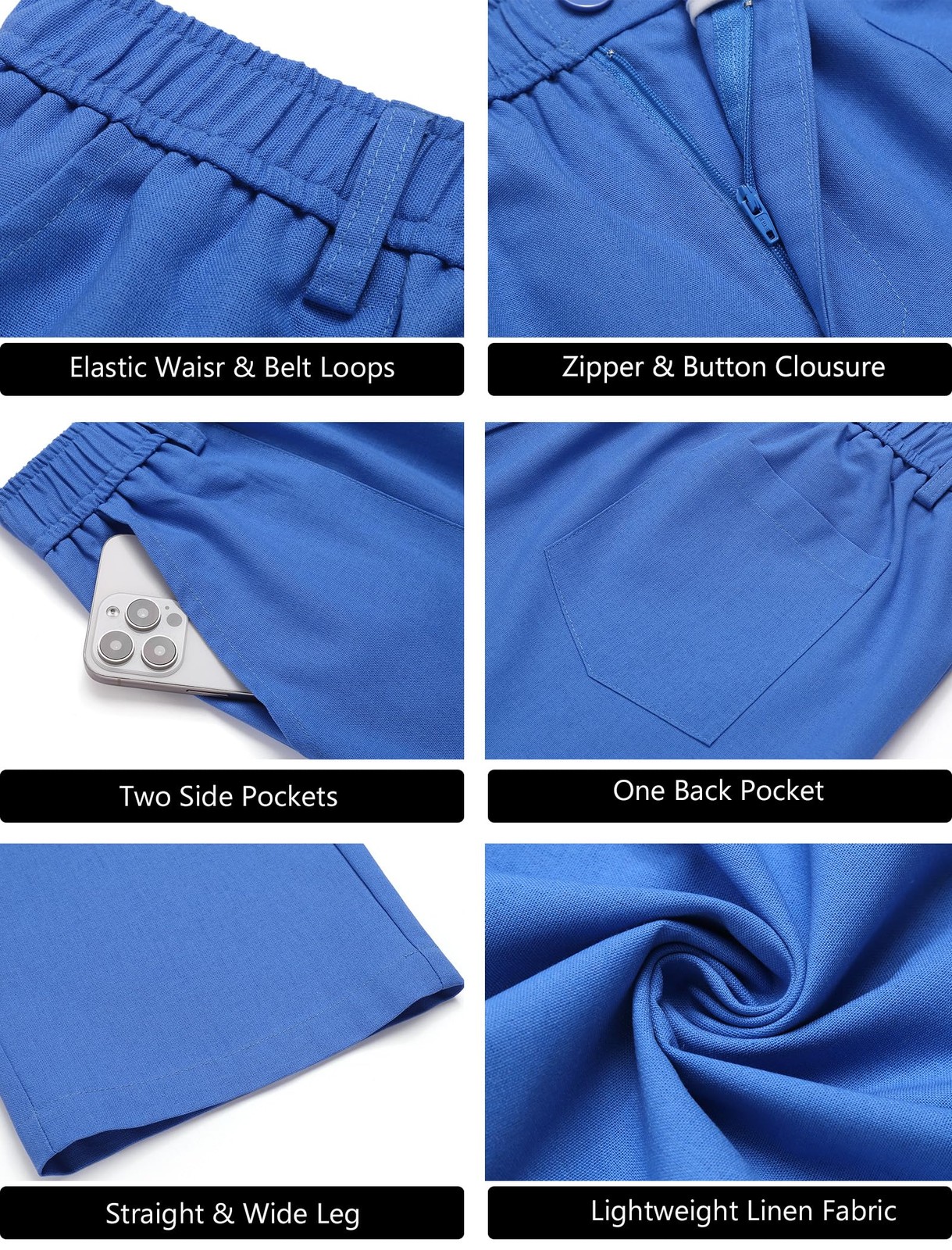 Men's Casual Linen Cotton Pants Elastic Waist Summer Beach Trousers Lightweig... gallery
