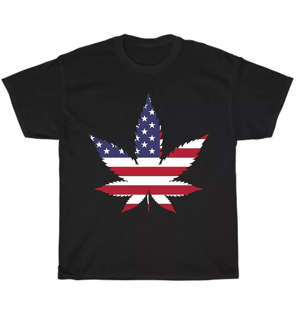 American US Flag Pot Weed Marijuana Leaf T-shirt Unisex Funny Tee