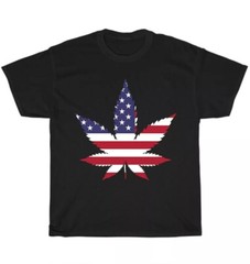 American US Flag Pot Weed Marijuana Leaf T-shirt Unisex Funny Tee