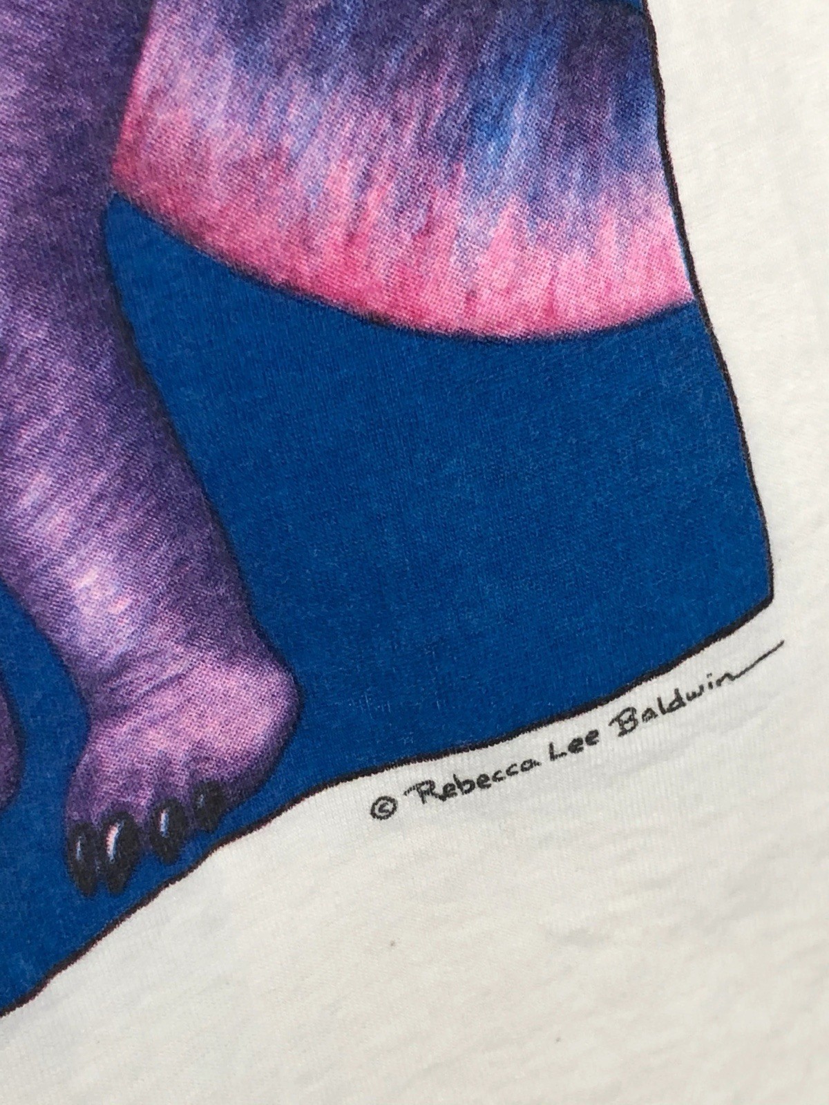 Vtg Fabric Art White Single Stitch Dinosaur Apatosaurus Nature USA Made XL gallery