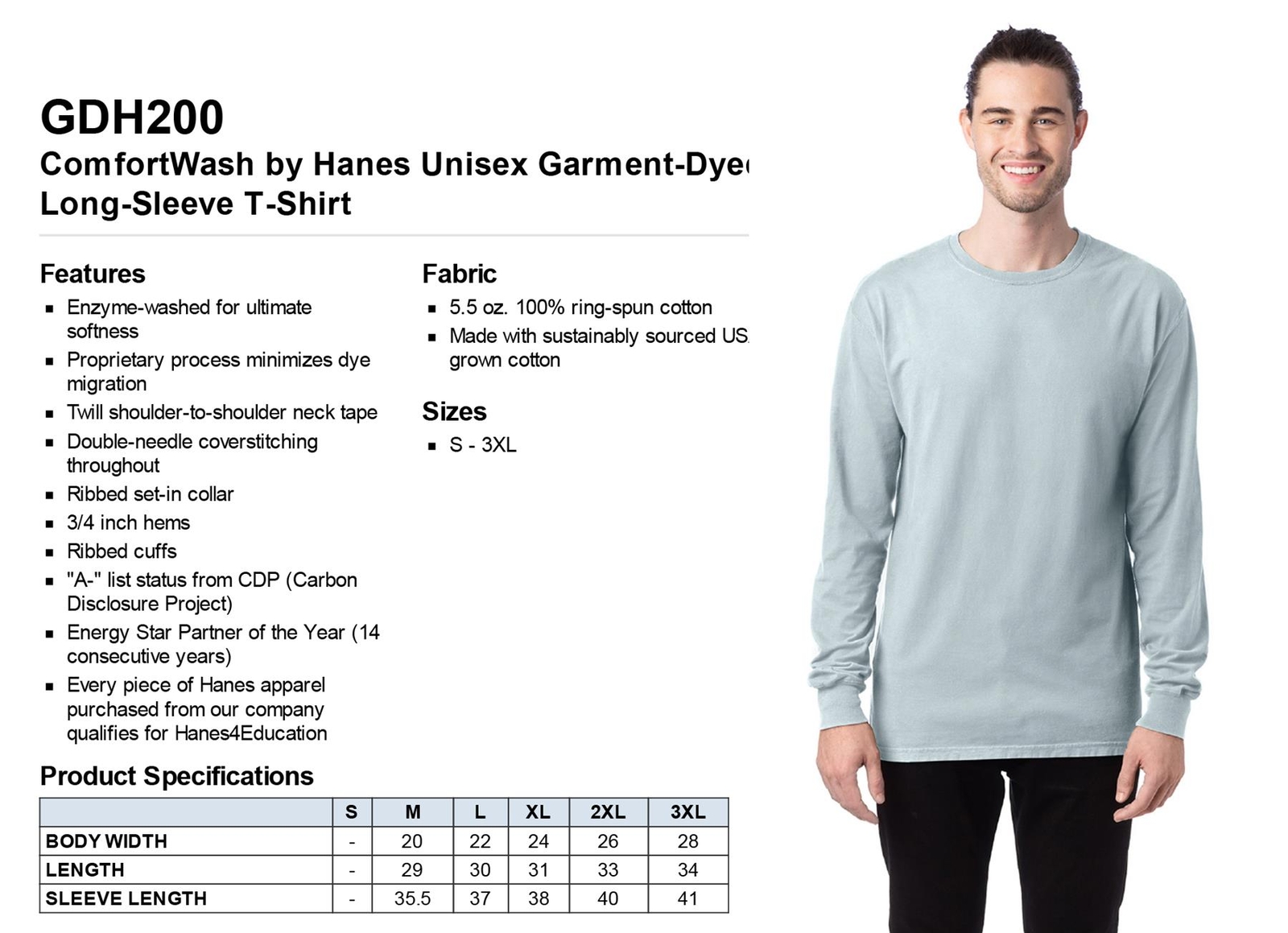 Hanes Mens ComfortWash 100% Cotton Long Sleeve Garment-Dyed T-Shirt GDH200 gallery
