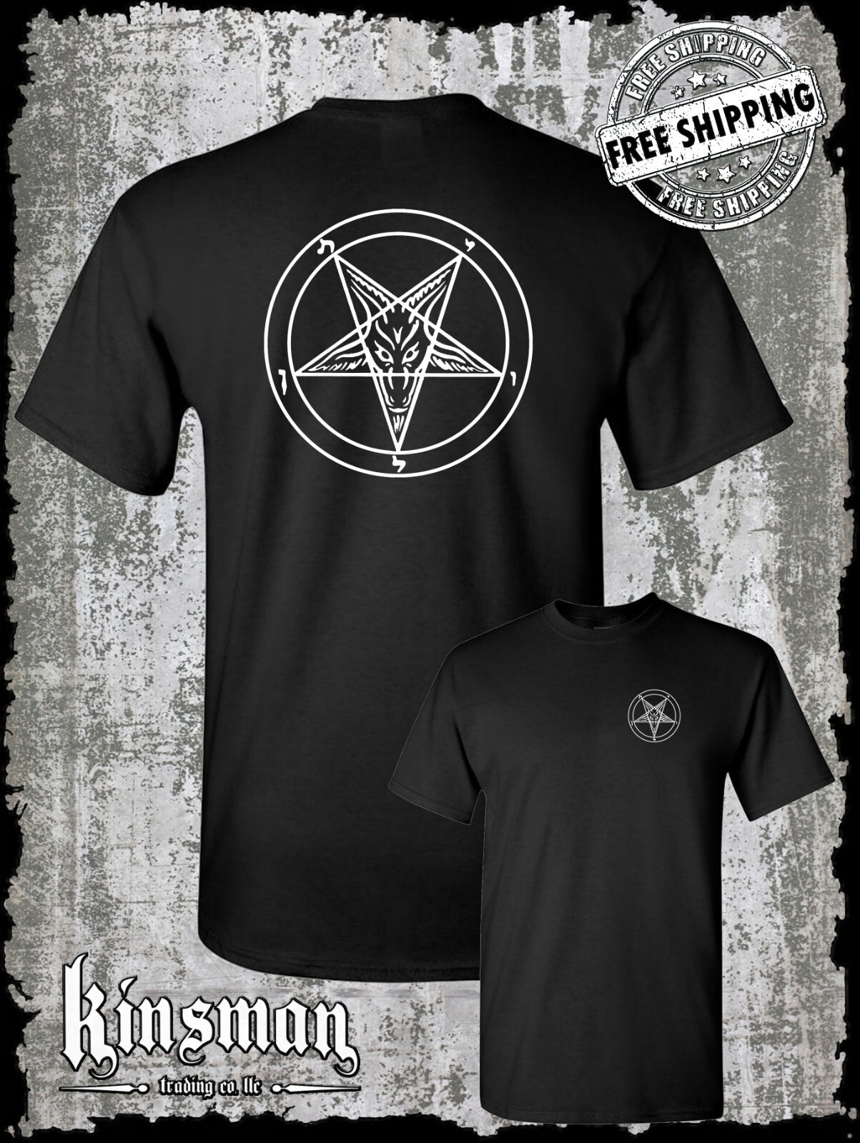 Baphomet Pentagram 2-Sided T-Shirt / Satanic Church Evil Punk Rock Occult 666 gallery