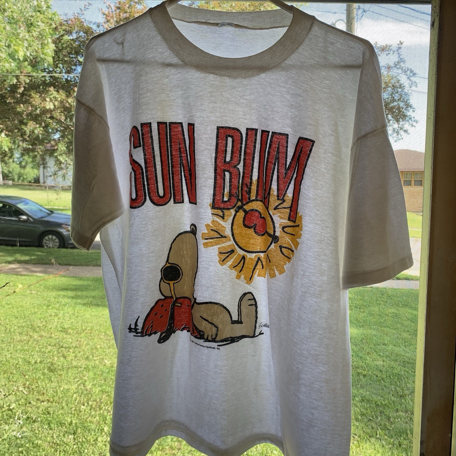 Vintage Snoopy Peanuts Sun Bum T Shirt XL Boxy Paper Thin Beach 70s 80s USA *