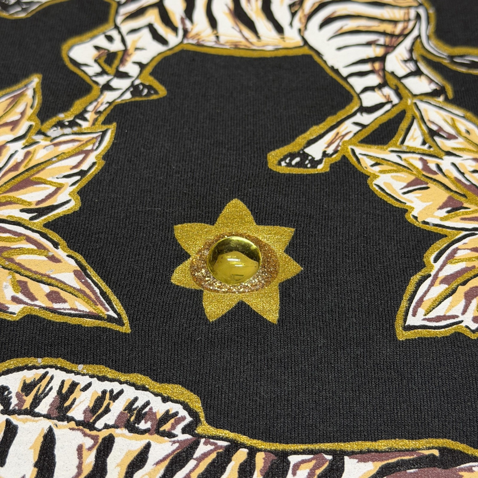 Zebra Floral Shirt Mens XL Black Graphic Animal Beaded Flowers Tee Embellished gallery