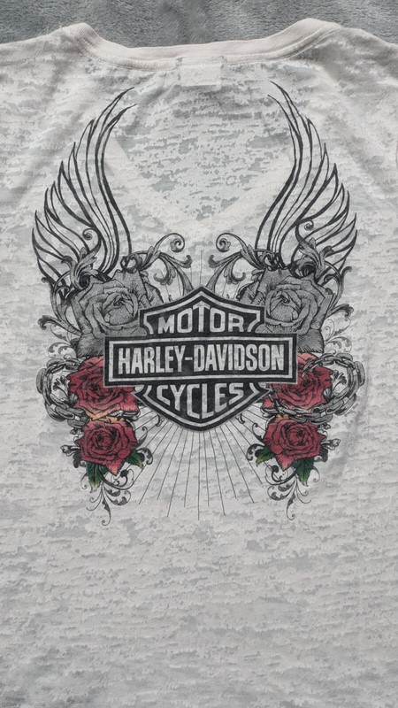 Harley Davidson Motorcycles Angel Wings Semi Sheer V Neck Shirt Womens Size L gallery
