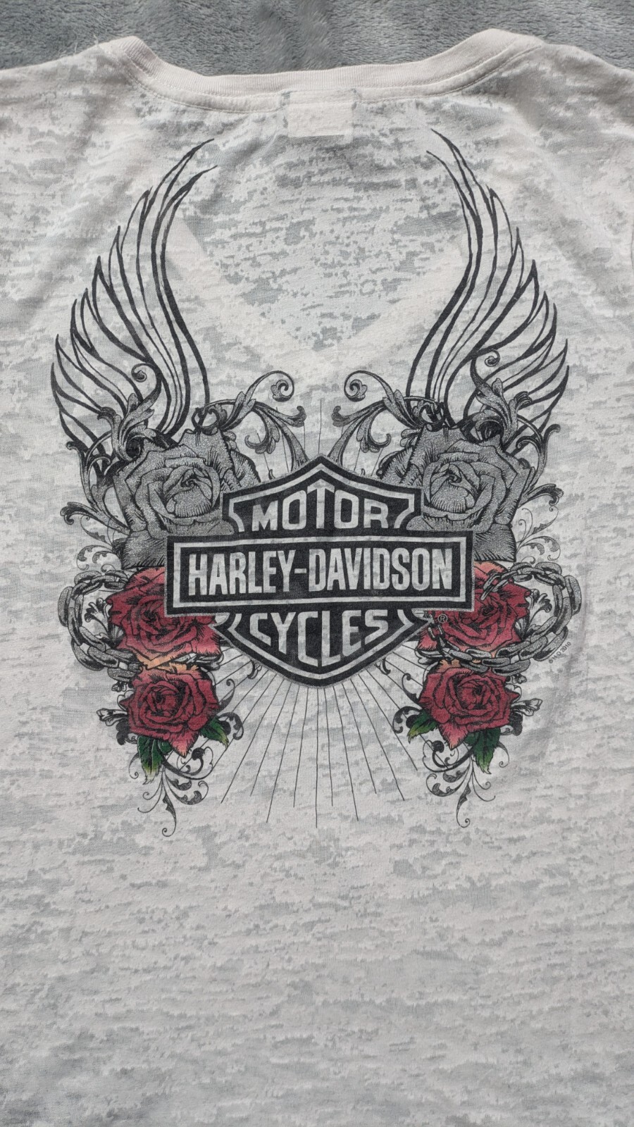 Harley Davidson Motorcycles Angel Wings Semi Sheer V Neck Shirt Womens Size L gallery