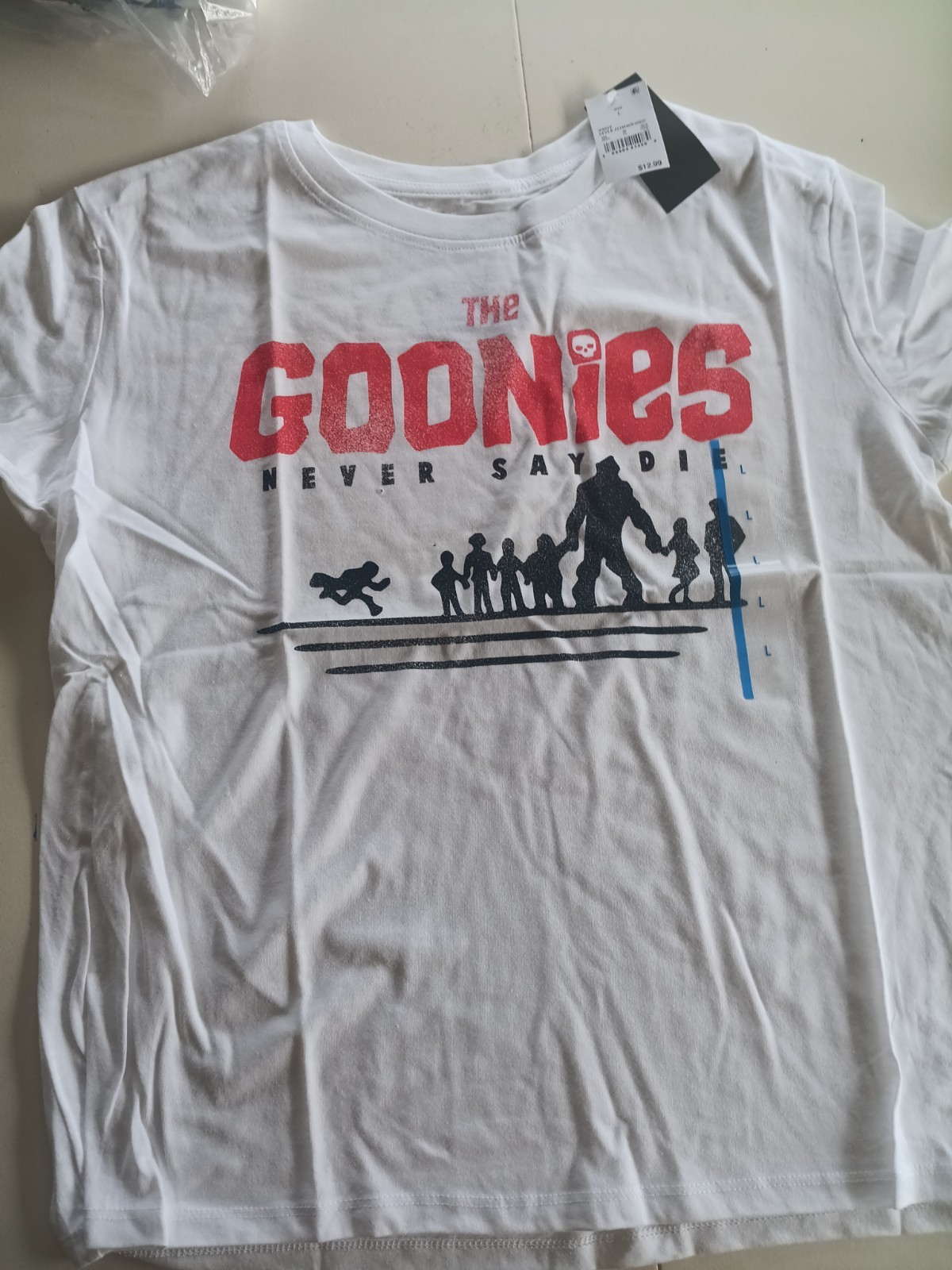 The Goonies T Shirt Adult Large Never Say Die Graphic White Red Black .NWT gallery