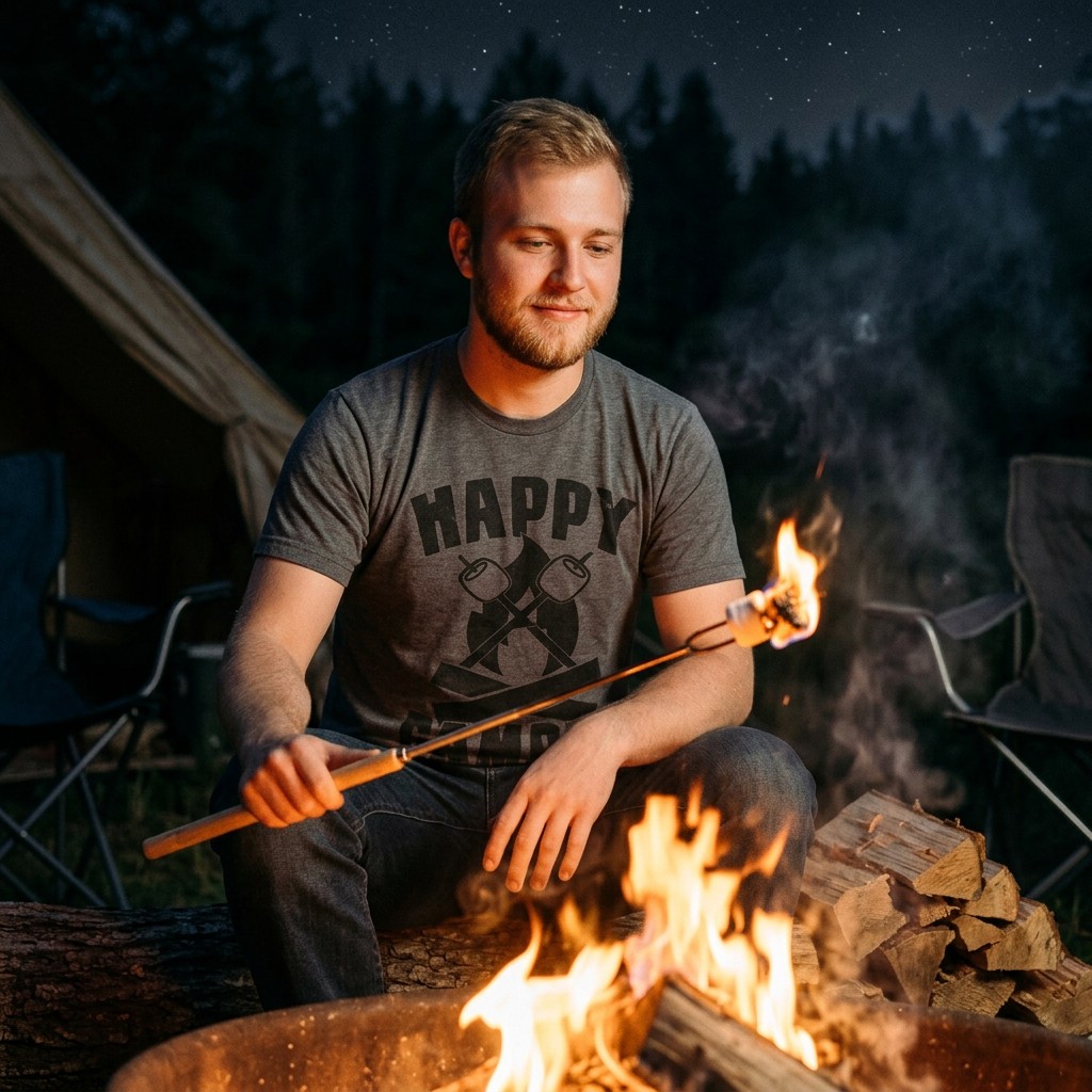 Mens Happy Camper Shirt Funny Camping Cool Hiking Graphic Vintage Tee 80s Saying gallery