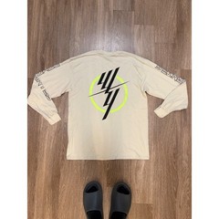 The Thread Shop Men Long Sleeve Tour Graphic T-Shirt Cream Neon Lime Large