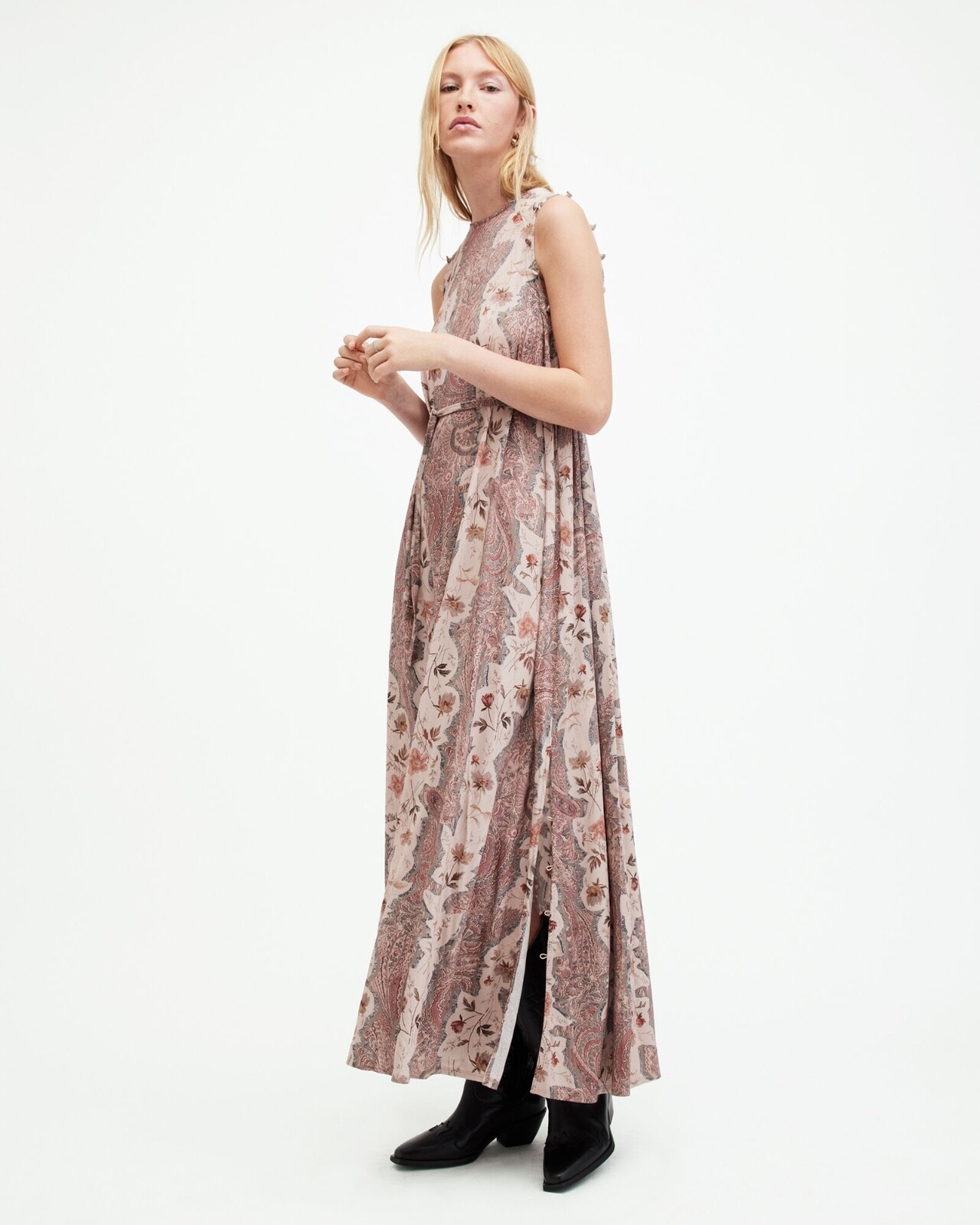 All Saints Womens Paisley Maxi Dress Cascade Long Sleeve / Sleeveless Viscose gallery
