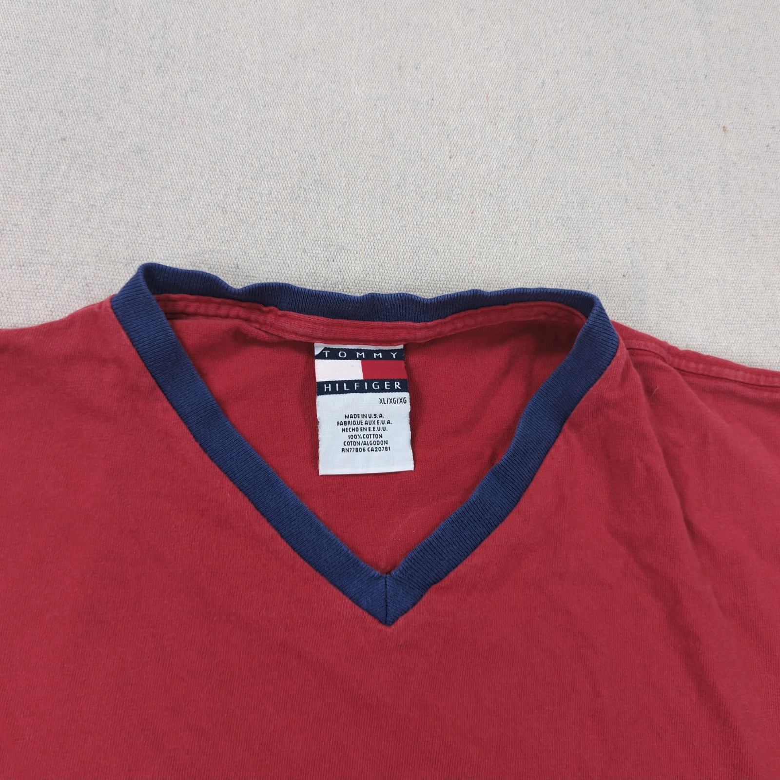 Vintage Tommy Hilfiger Shirt Mens Extra Large Red V Kneck 85 Made in USA gallery