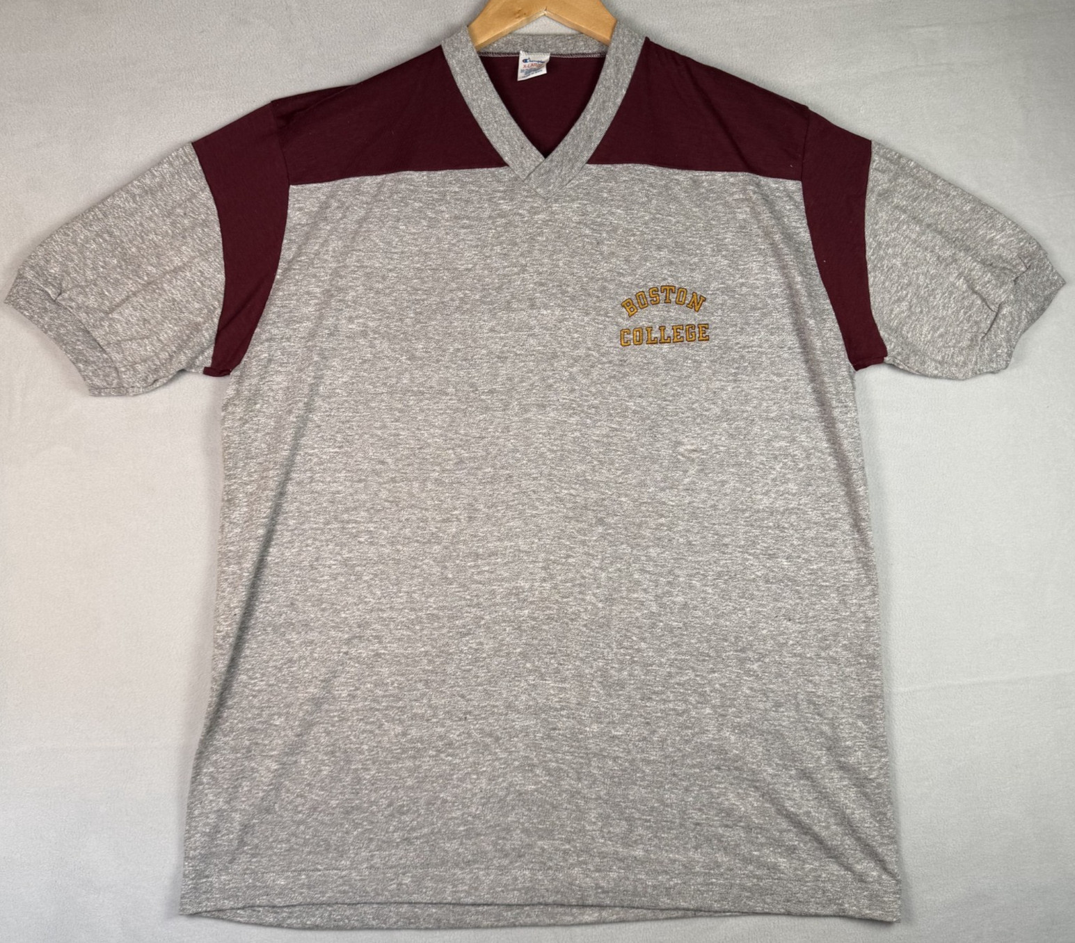 VTG 80s Champion Boston College T Shirt XL 22×29 Eagles Football V Neck USA