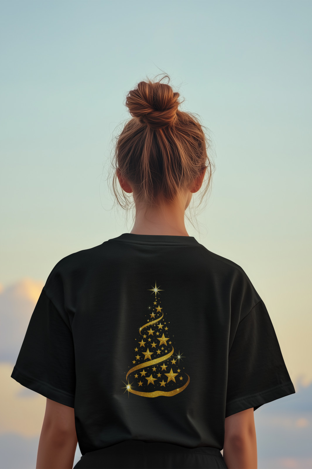 Golden Christmas Tree Graphic Tee Holiday Sparkle Star Design Unisex White Shirt