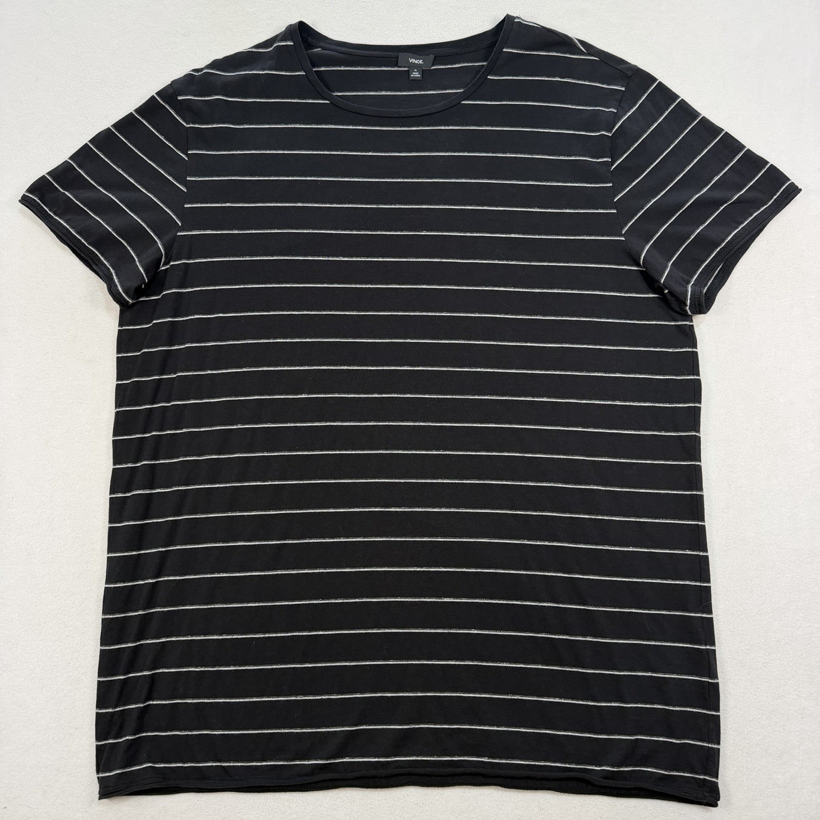 Vince Shirt Mens XL Black White Striped Cotton Modal Crewneck Short Sleeve Tee gallery