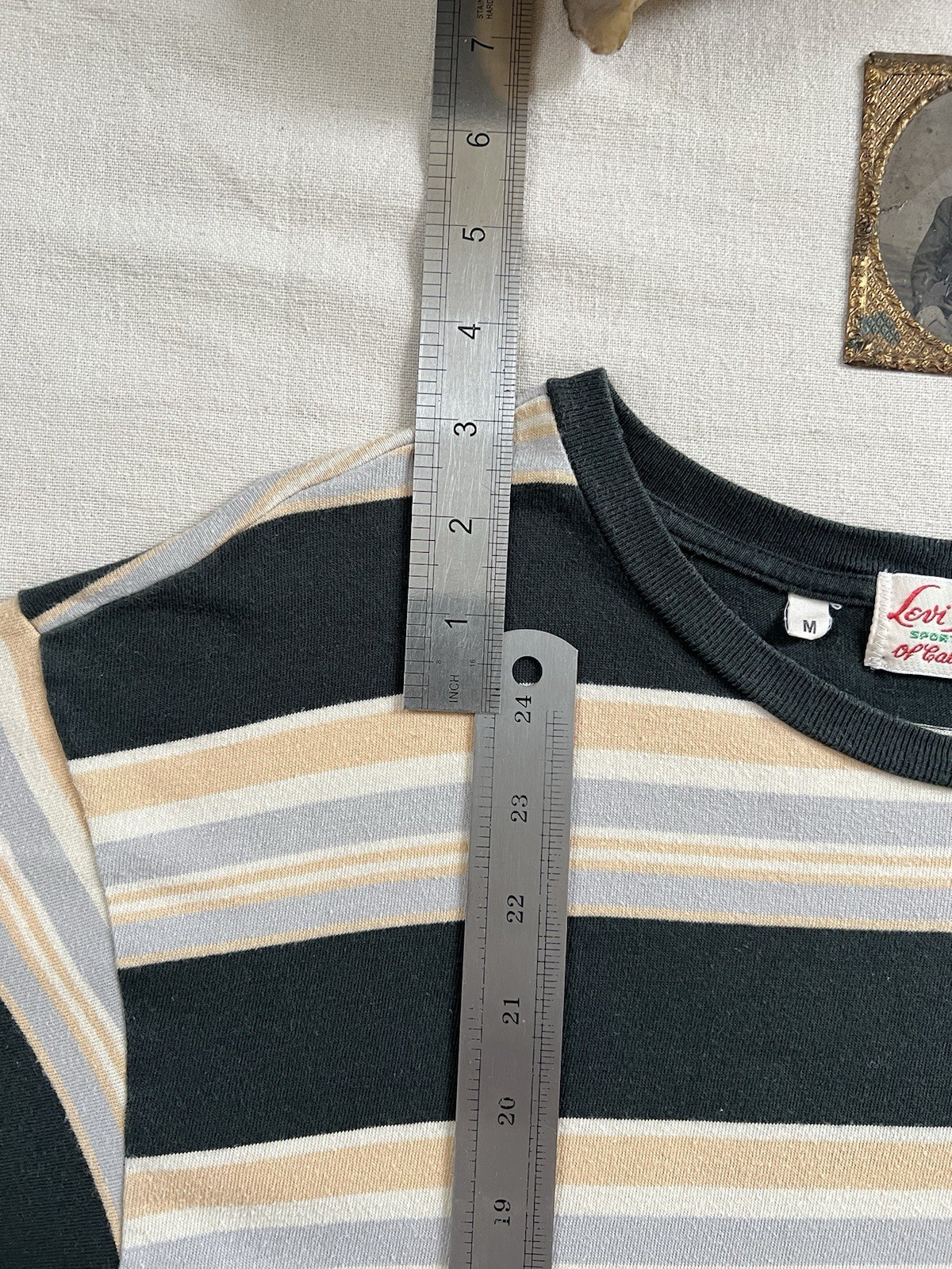 LVC T-Shirt M 50s Sportswear Single Stitch Levi's Wide Stripe 2021 Blue Grey 42" gallery
