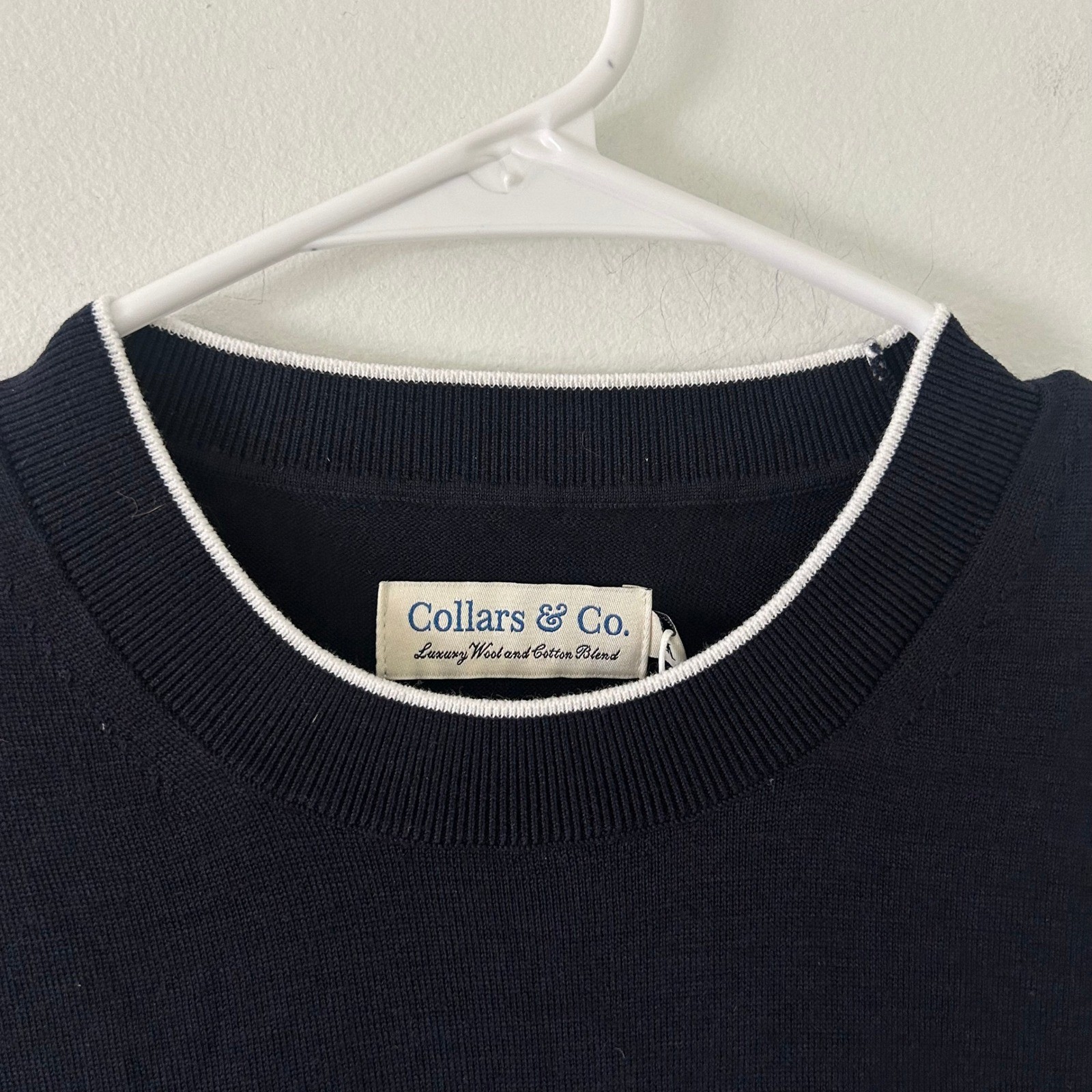 Collars & Co. Men's Amalfi Luxe Tee Contrast White Trim Navy Blue M Medium New gallery