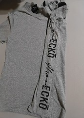 Marc ECKO CUT & SEW Mens Gray Side Print Logo V Neck Size Medium Y2K