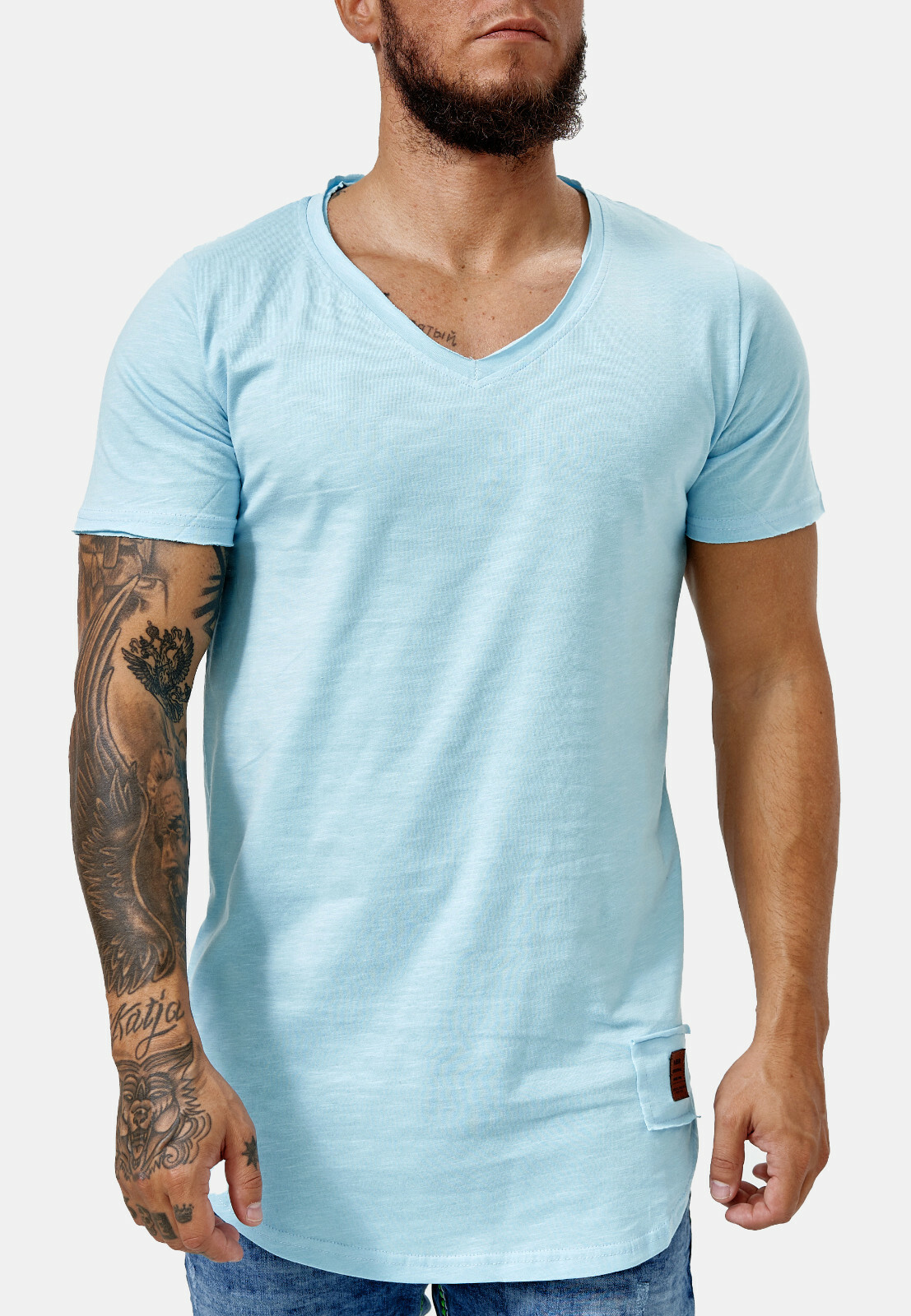 Mens T-Shirt Body Fitness Deep V Neck Long Shirt Casual Basic