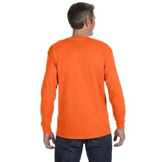 Unisex Orange Long Sleeve Crewneck T-Shirt 100% Cotton Ribbed Cuffs Size L gallery