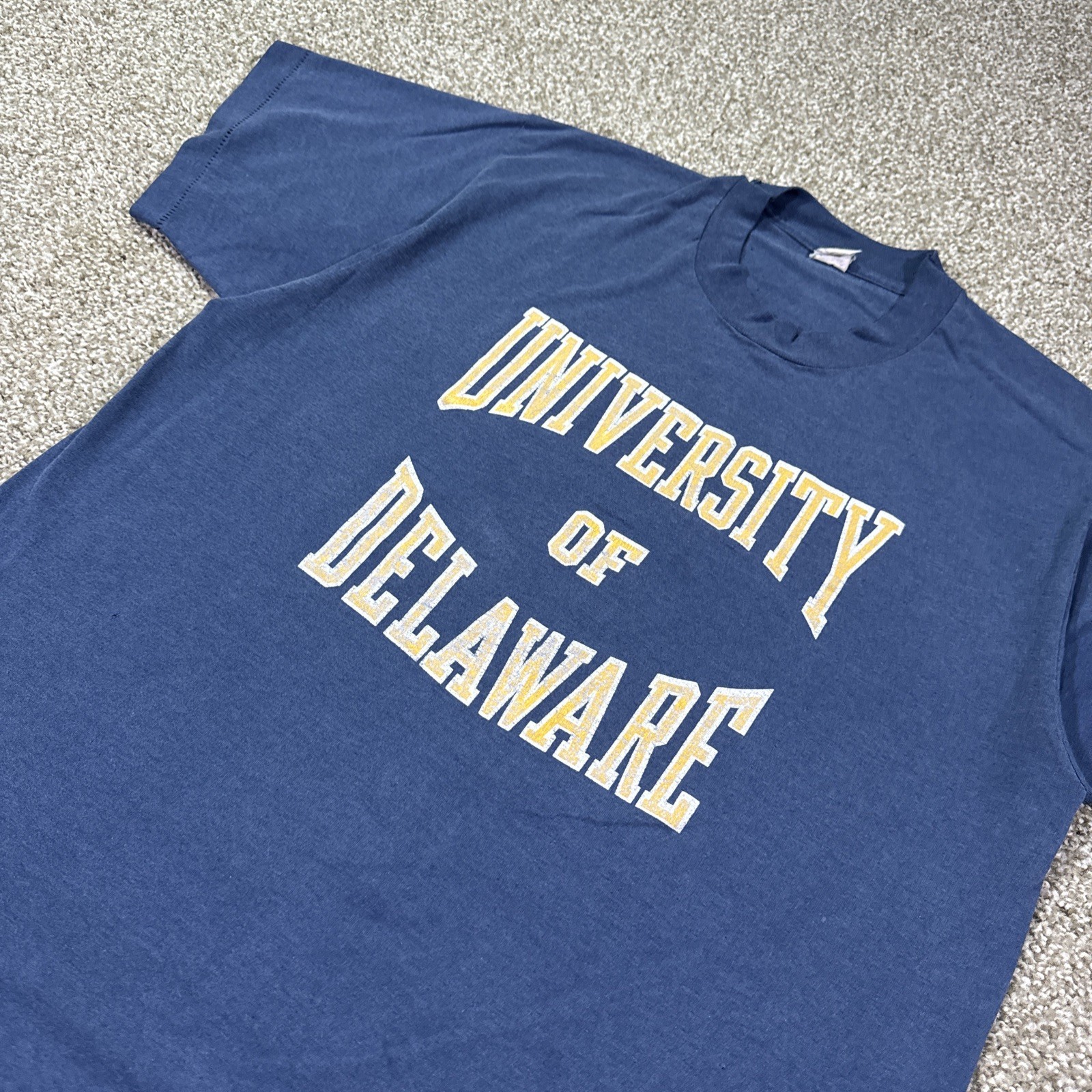 80s University Of Delaware Tee Size XL Polycotton Blue On The Velva Sheen Tag gallery