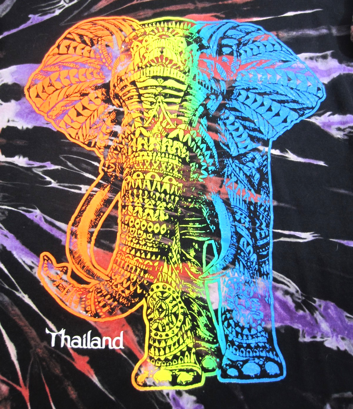 Vintage Y2K Thailand T-Shirt SLIM LRG Elephant AOP Graphic Tie Dye WILD! gallery