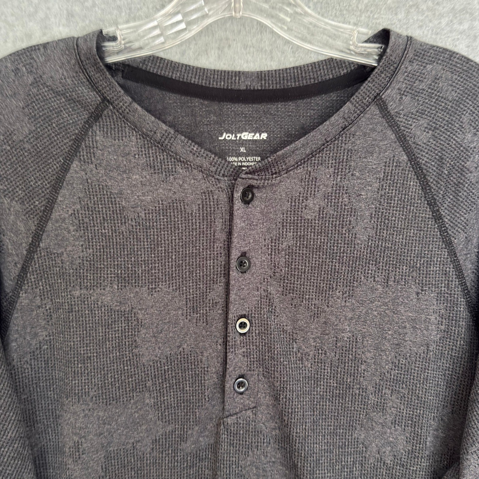 NEW! Jolt Gear Mens XL Long Sleeve Henley Shirt Gray Camo Athletic Performance