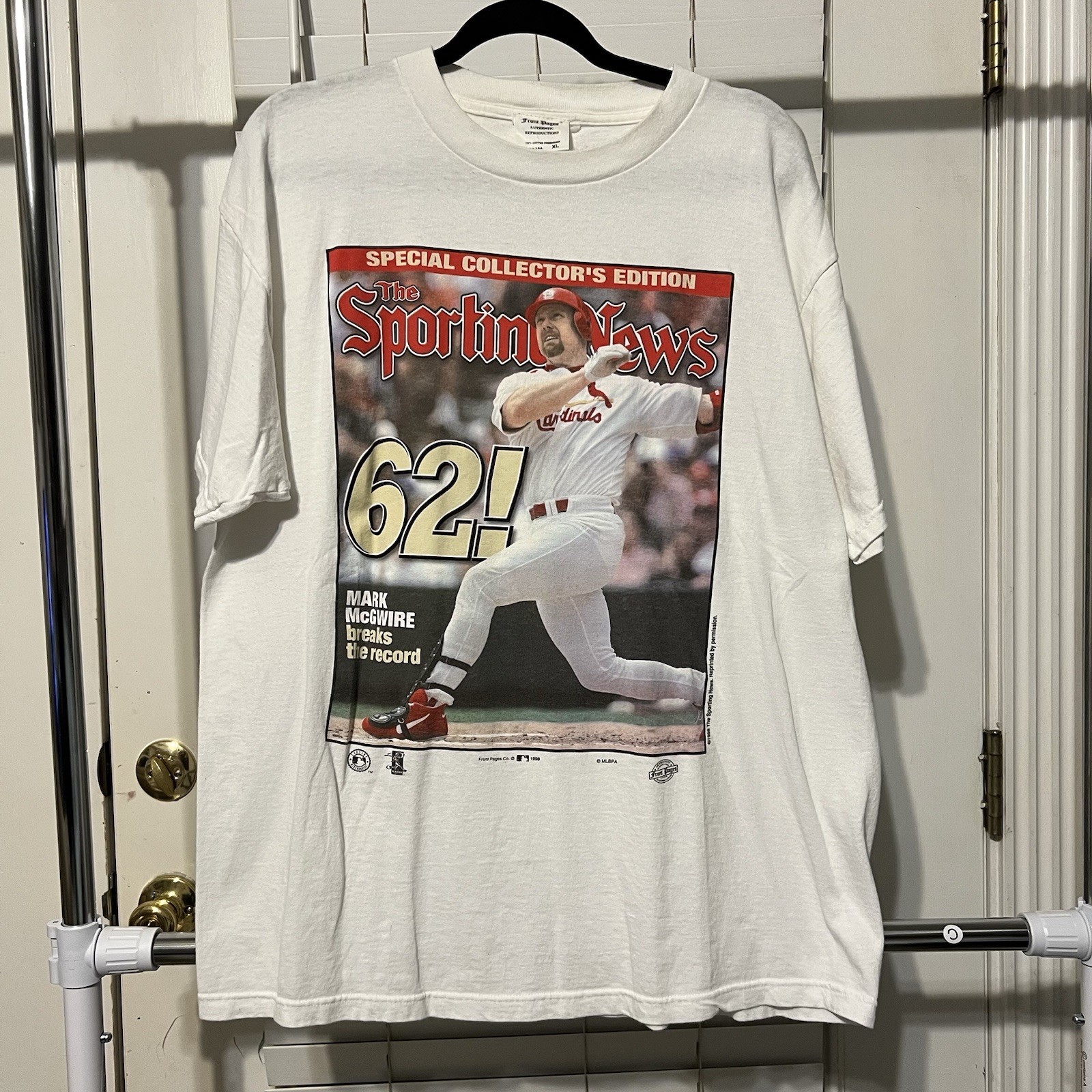 VTG Mark McGwire Cardinals Sporting News 62 Home Run Record 1998 Shirt 90s Sz XL
