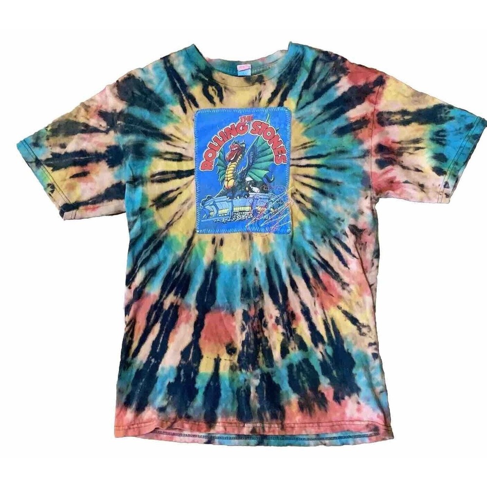 Rolling Stones T Shirt 90s Bleach Tie Dye tour Merch Concert Band Handmade