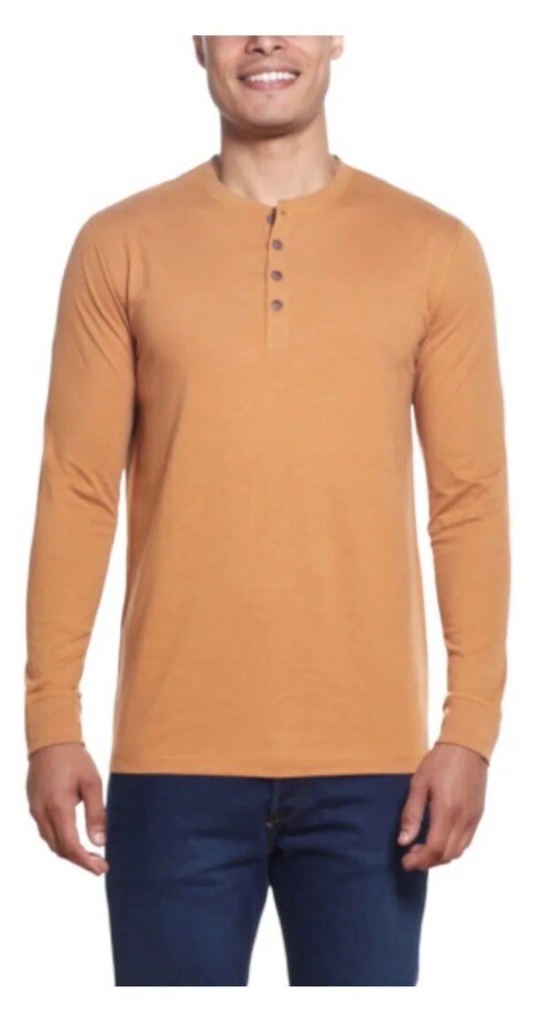 Weatherproof Vintage Mens Brown Long Sleeve Jersey Henley T-shirt Size L
